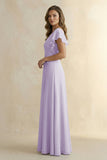 Ruffled V-Neck Chiffon A-Line Bridesmaid Dress in Lavender