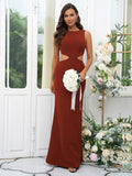 Sheath/Column Stretch Crepe Scoop Sleeveless Floor-Length Bridesmaid Dresses Evening Dress