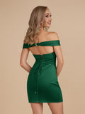 Turquoise - Bodycon Off the Shoulder Satin Short Homecoming Dresses