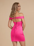 Turquoise - Bodycon Off the Shoulder Satin Short Homecoming Dresses