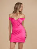 Turquoise - Bodycon Off the Shoulder Satin Short Homecoming Dresses