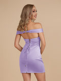 Turquoise - Bodycon Off the Shoulder Satin Short Homecoming Dresses