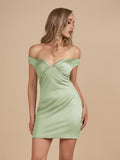 Turquoise - Bodycon Off the Shoulder Satin Short Homecoming Dresses