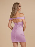 Turquoise - Bodycon Off the Shoulder Satin Short Homecoming Dresses