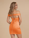 Turquoise - Bodycon Off the Shoulder Satin Short Homecoming Dresses