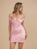 Turquoise - Bodycon Off the Shoulder Satin Short Homecoming Dresses