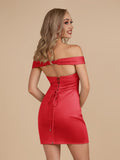 Turquoise - Bodycon Off the Shoulder Satin Short Homecoming Dresses