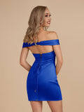 Turquoise - Bodycon Off the Shoulder Satin Short Homecoming Dresses