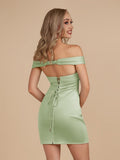 Turquoise - Bodycon Off the Shoulder Satin Short Homecoming Dresses
