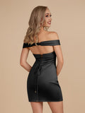 Turquoise - Bodycon Off the Shoulder Satin Short Homecoming Dresses