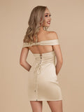 Turquoise - Bodycon Off the Shoulder Satin Short Homecoming Dresses