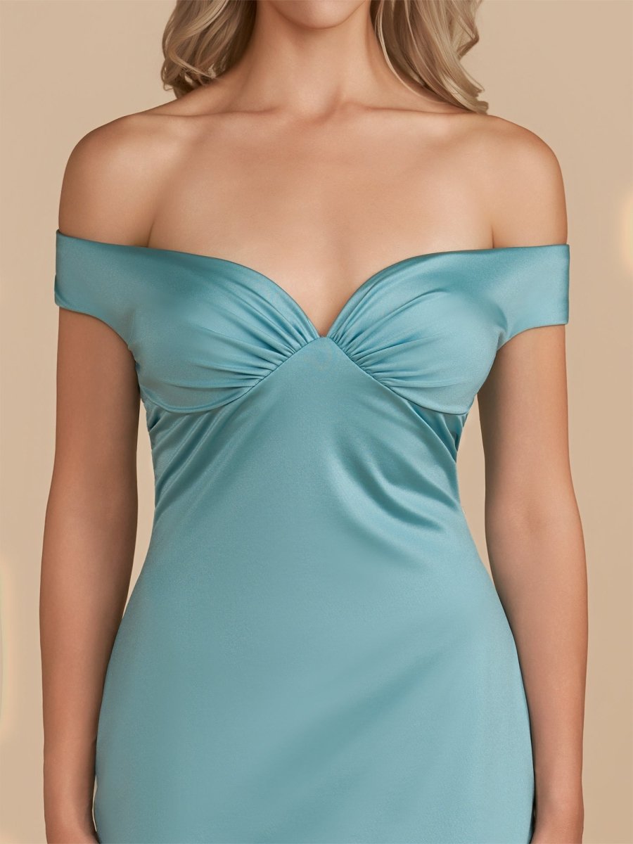 Turquoise - Bodycon Off the Shoulder Satin Short Homecoming Dresses