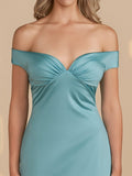 Turquoise - Bodycon Off the Shoulder Satin Short Homecoming Dresses