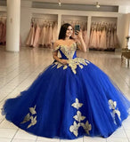Royal Blue Off the Shoulder Quinceanera Dresses with Appliques