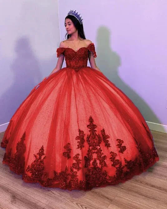 Royal Blue Tulle Off The Shoulder Quinceanera Dress