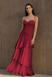 Yellow Spaghetti Straps Chiffon Sheath Long Formal Prom Dresses With Ruffles