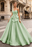 One Shoulder Satin A Line Prom Dress With Bow