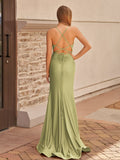 Mermaid Spaghetti Straps Satin Prom Dress with Slit