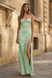 Spaghetti Straps Long Sheath Prom Dress With Split