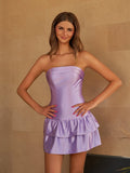 Lavender - Strapless A-line Ruffle Short Homecoming Dress