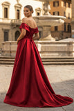 A-Line Prom Dresses Celebrity Style Dress Christmas Sleeveless Off The Shoulder Satin with Slit
