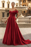 A-Line Prom Dresses Celebrity Style Dress Christmas Sleeveless Off The Shoulder Satin with Slit