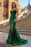 Fuchsia Satin Simple Mermaid Prom Dress