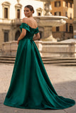 A-Line Prom Dresses Celebrity Style Dress Christmas Sleeveless Off The Shoulder Satin with Slit