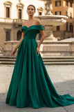 A-Line Prom Dresses Celebrity Style Dress Christmas Sleeveless Off The Shoulder Satin with Slit