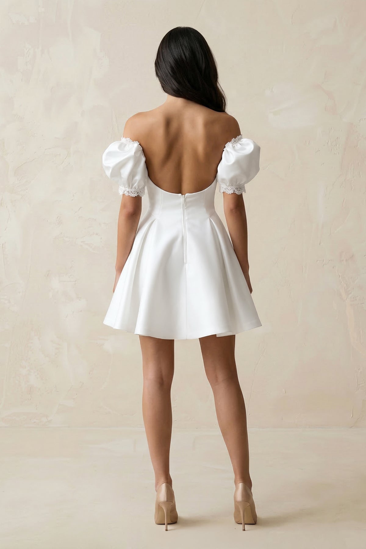 Satin Lace Off-the-Shoulder A-Line Wedding Dress in White