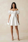 Satin Lace Off-the-Shoulder A-Line Wedding Dress in White