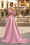 A-Line Prom Dresses Celebrity Style Dress Christmas Sleeveless Off The Shoulder Satin with Slit