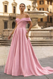 A-Line Prom Dresses Celebrity Style Dress Christmas Sleeveless Off The Shoulder Satin with Slit