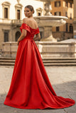 A-Line Prom Dresses Celebrity Style Dress Christmas Sleeveless Off The Shoulder Satin with Slit