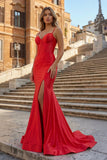 Fuchsia Satin Simple Mermaid Prom Dress