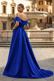 A-Line Prom Dresses Celebrity Style Dress Christmas Sleeveless Off The Shoulder Satin with Slit