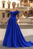 A-Line Prom Dresses Celebrity Style Dress Christmas Sleeveless Off The Shoulder Satin with Slit