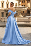 A-Line Prom Dresses Celebrity Style Dress Christmas Sleeveless Off The Shoulder Satin with Slit