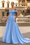 A-Line Prom Dresses Celebrity Style Dress Christmas Sleeveless Off The Shoulder Satin with Slit