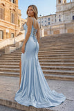 Fuchsia Satin Simple Mermaid Prom Dress