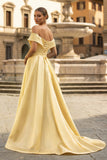 A-Line Prom Dresses Celebrity Style Dress Christmas Sleeveless Off The Shoulder Satin with Slit