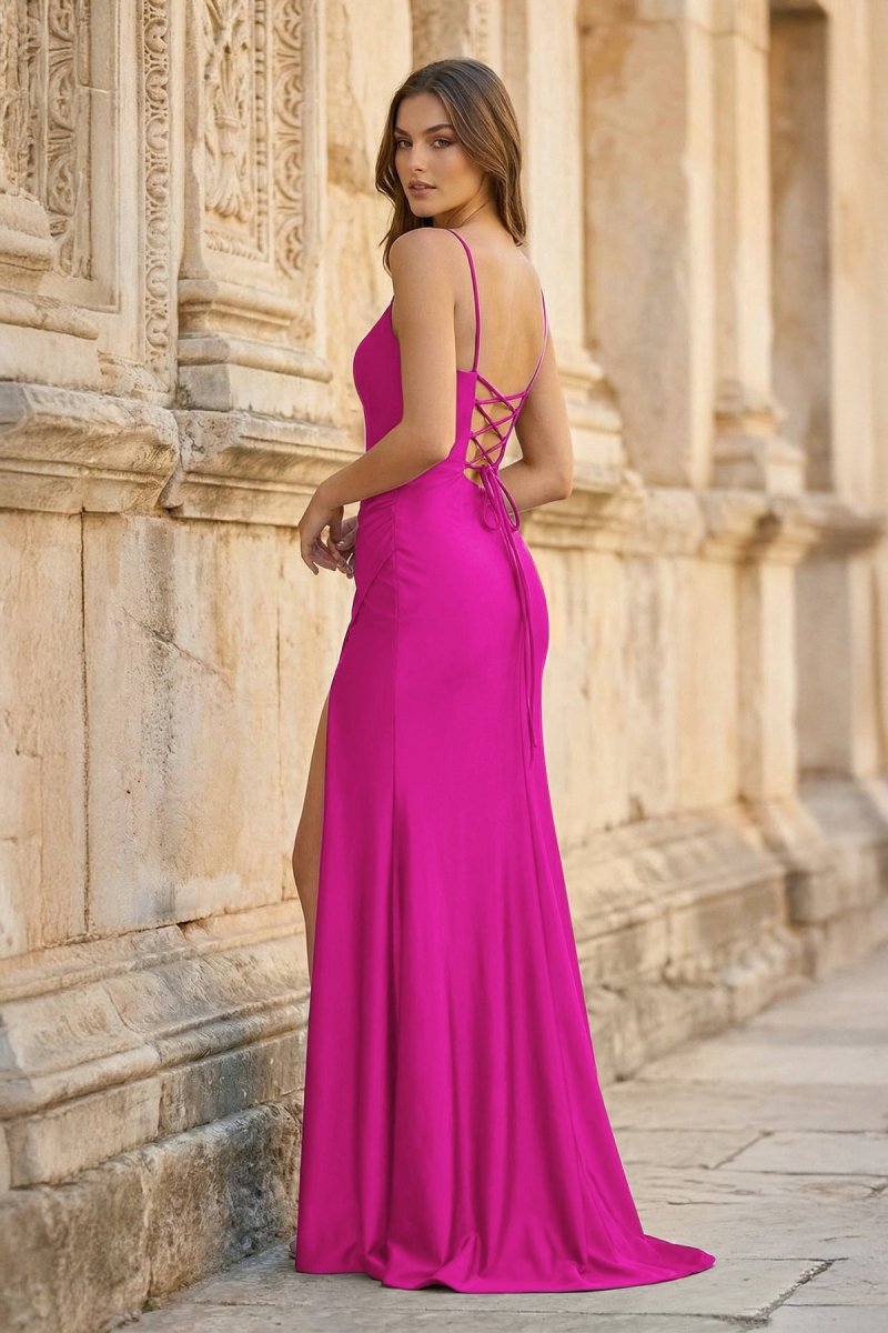 Royal Blue Spaghetti Straps Lace-Up Pleated Mermaid Gown