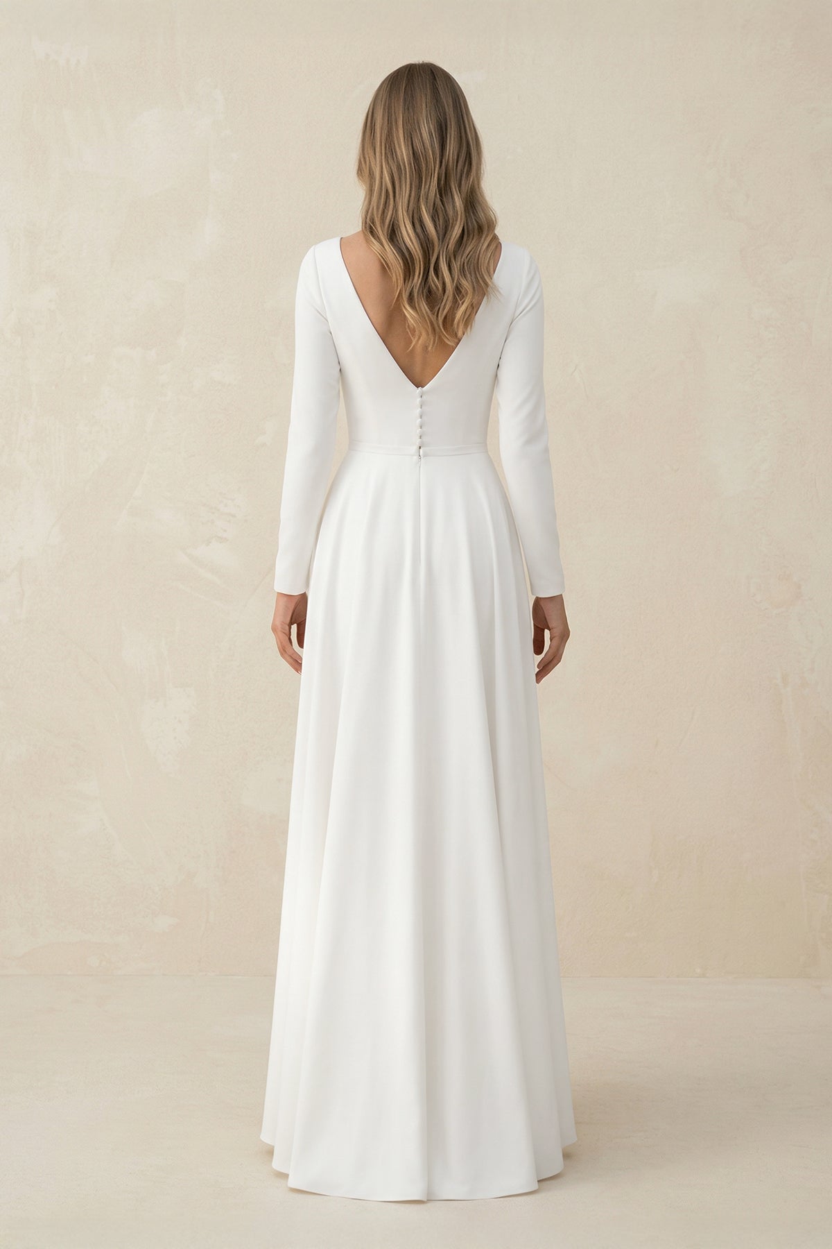 Long Sleeves A-Line Satin Open Back Wedding Dresses