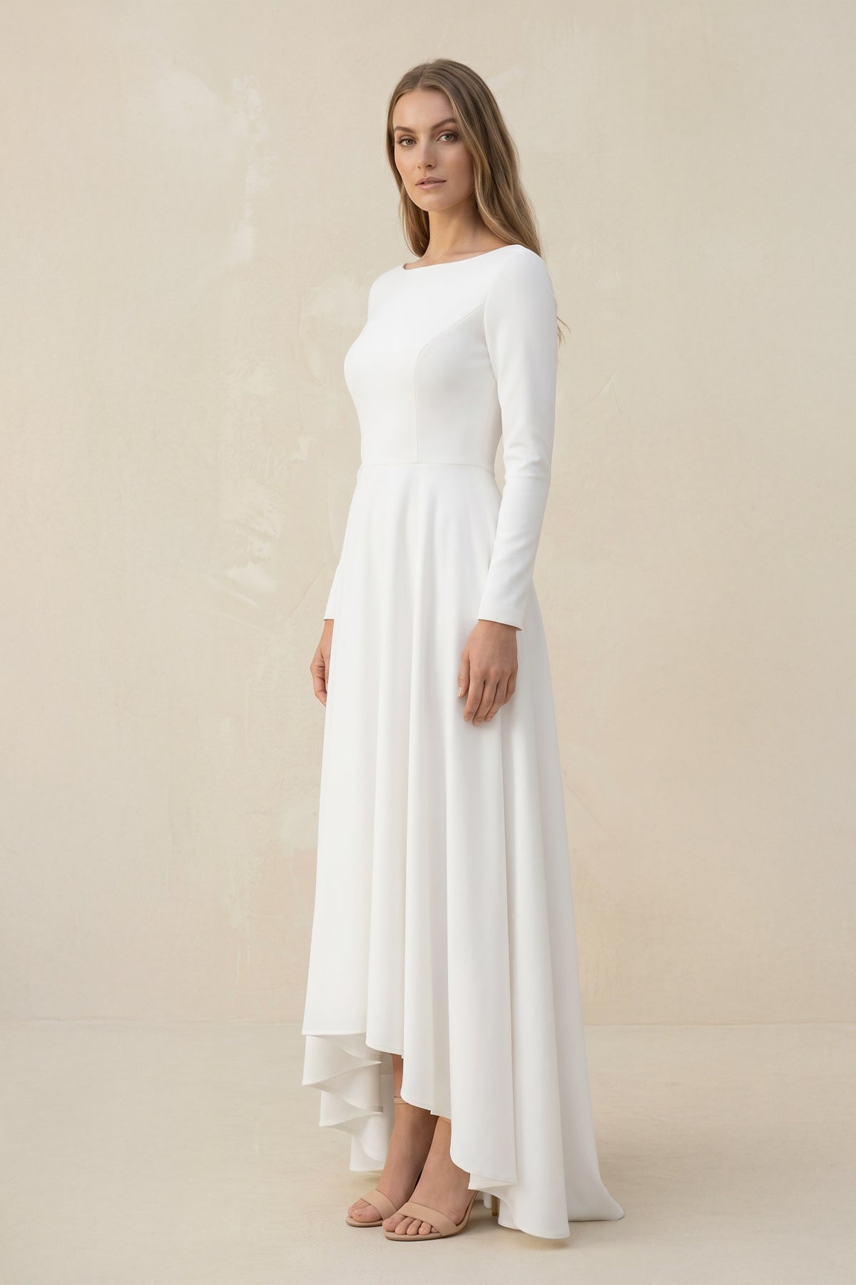 Long Sleeves A-Line Satin Open Back Wedding Dresses