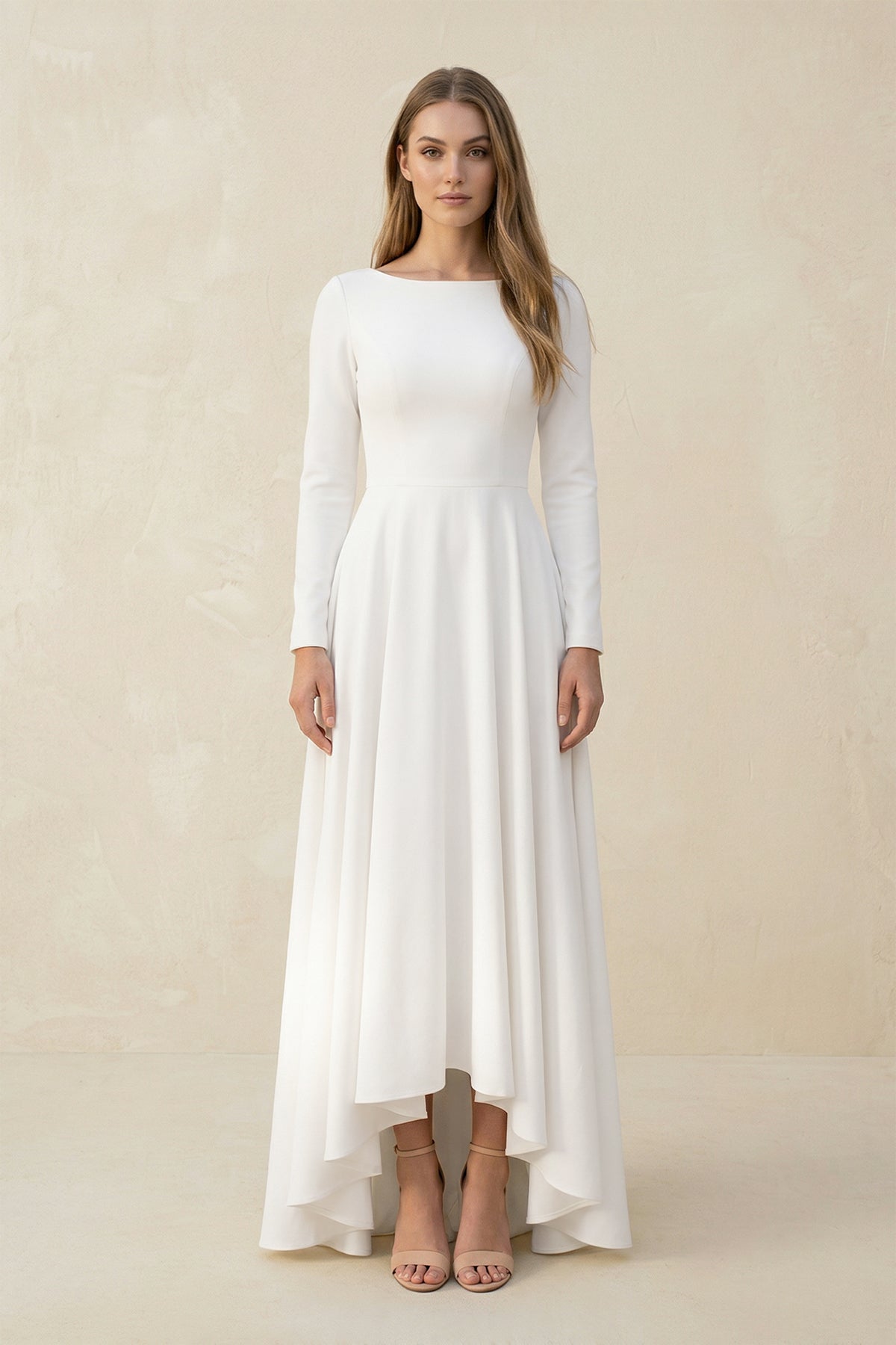 Long Sleeves A-Line Satin Open Back Wedding Dresses