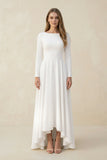 Long Sleeves A-Line Satin Open Back Wedding Dresses