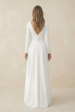 Long Sleeves A-Line Satin Open Back Wedding Dresses