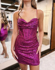 Fuchsia Short Sheath Sequin Corset Mini Party Dresses