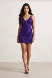 Purple Sheath Sequins Spaghetti Straps Mini Party Dresses