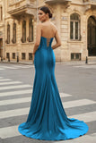 Dark Green Strapless Sheath Satin Long Prom Dress With Split